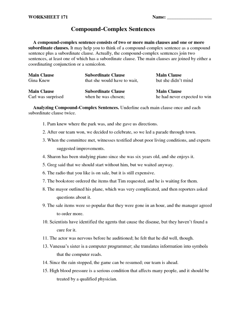14 Worksheets Compound Sentences Worksheeto
