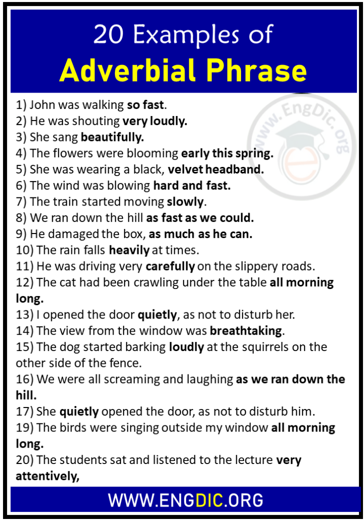 20 Examples Of Adverbial Phrases EngDic