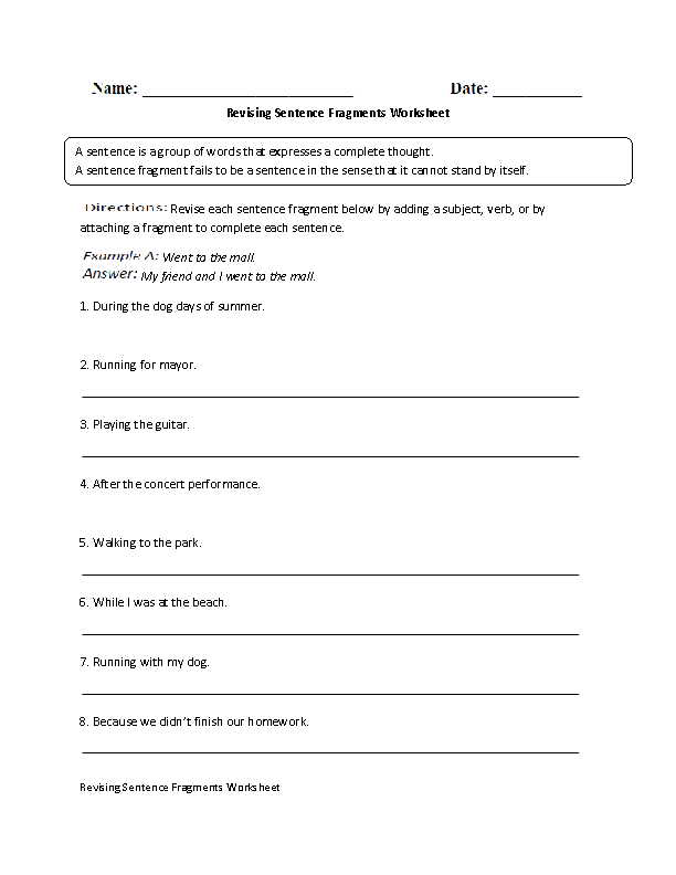 5th Grade Sentence Fragment Worksheets With Answer Key Kidsworksheetfun