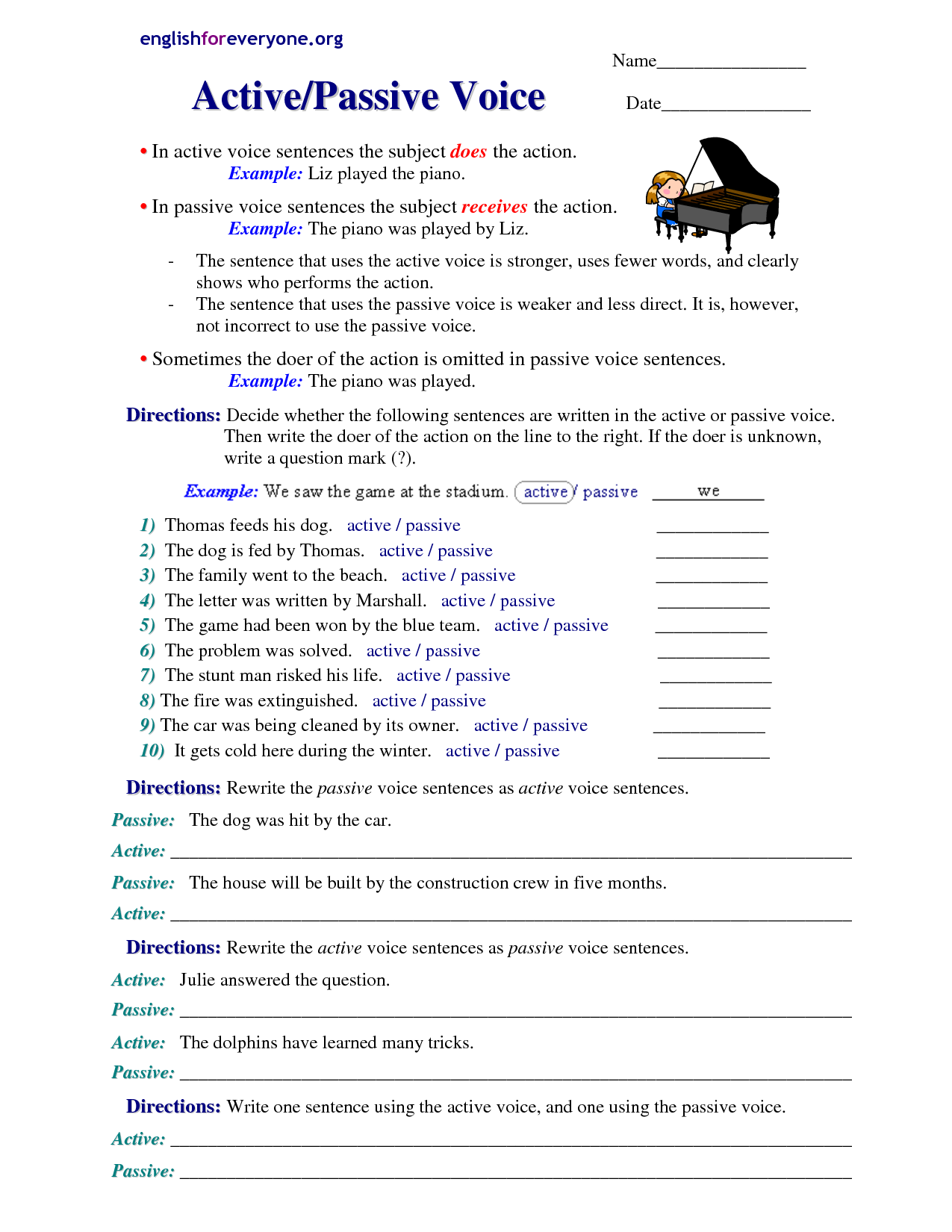 Active And Passive Voice Worksheet With Answers Grade 8 Donna Phillip