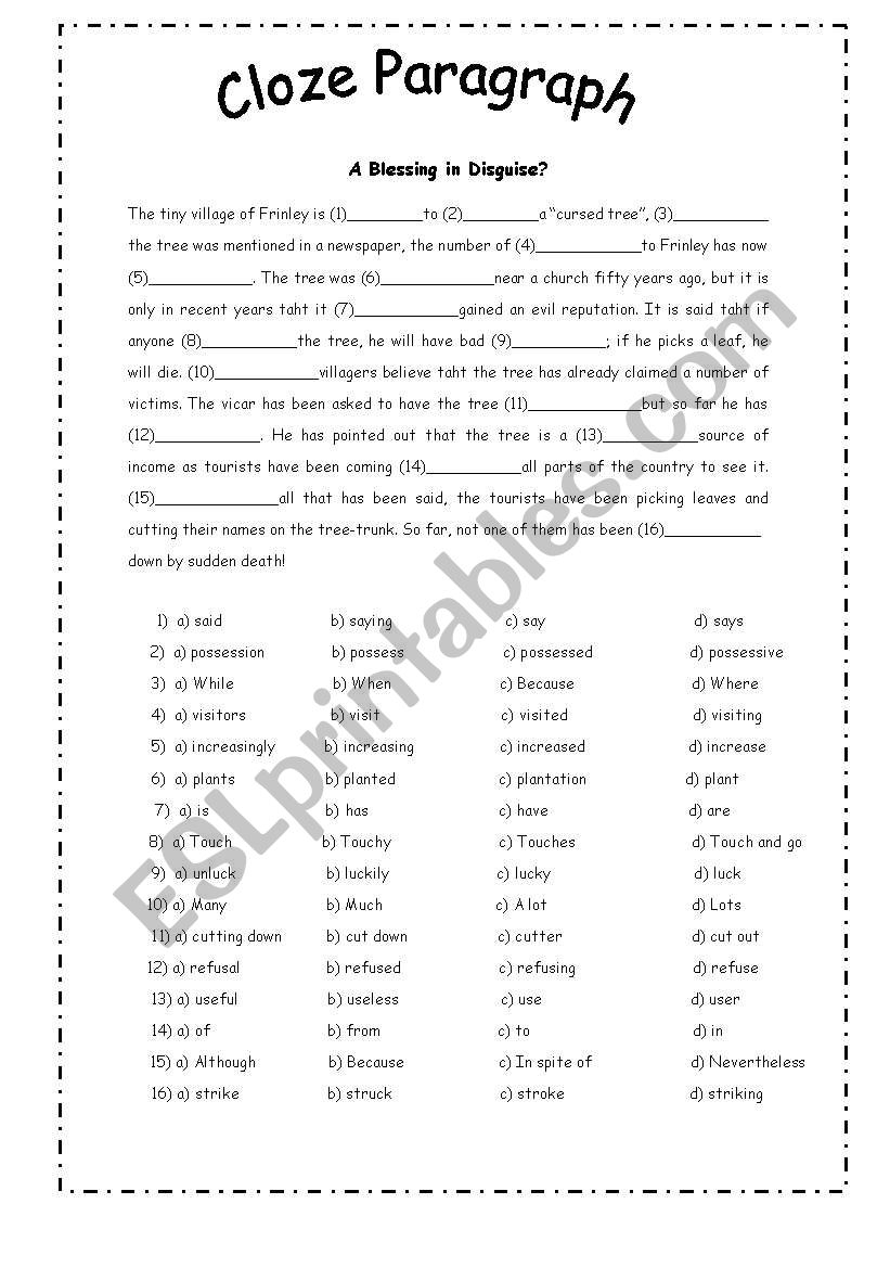Cloze Paragraph ESL Worksheet By Al2018