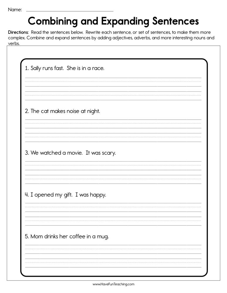 Combining And Expanding Sentences Worksheet By Teach Simple