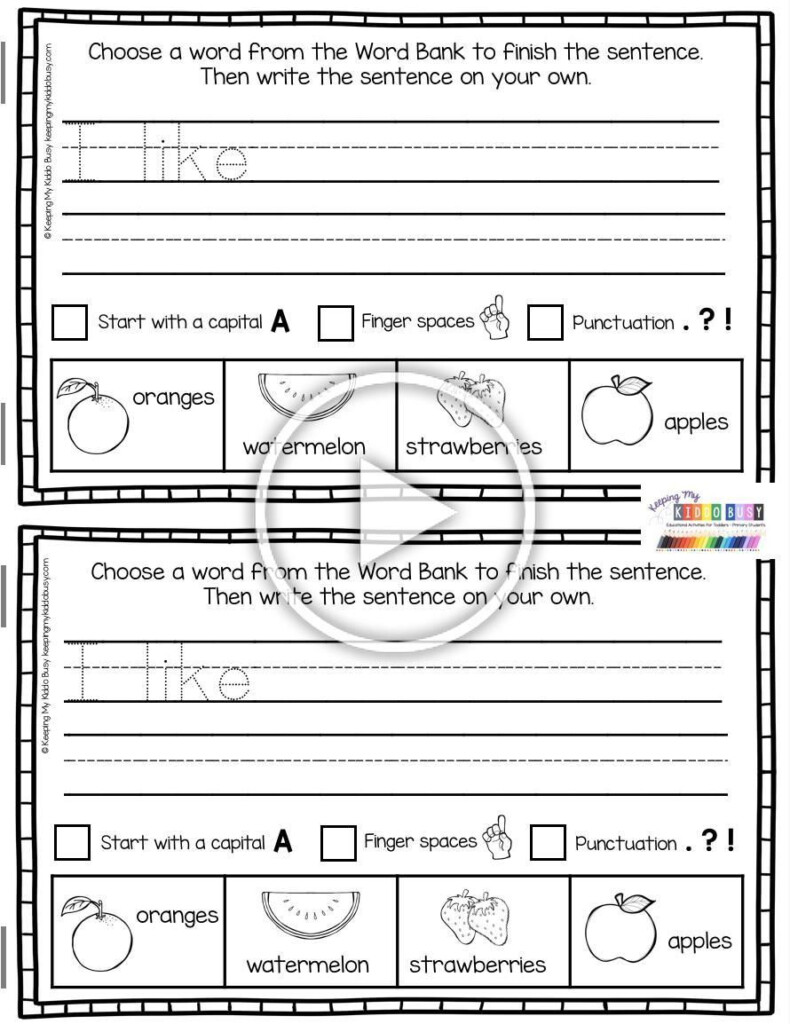 Complete Sentence Worksheet 1st Grade