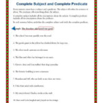 Complete Subject And Complete Predicate 3rd Grade Worksheets