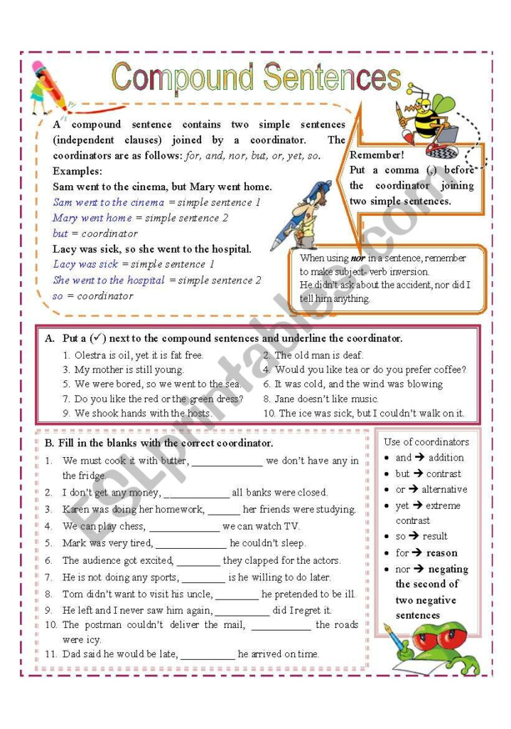 Compound Sentences Coordinators ESL Worksheet By Missola