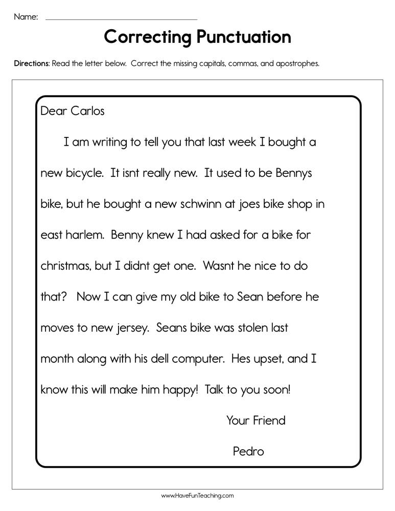 Correcting Punctuation Worksheet Have Fun Teaching
