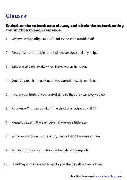 Dependent Clause Worksheet