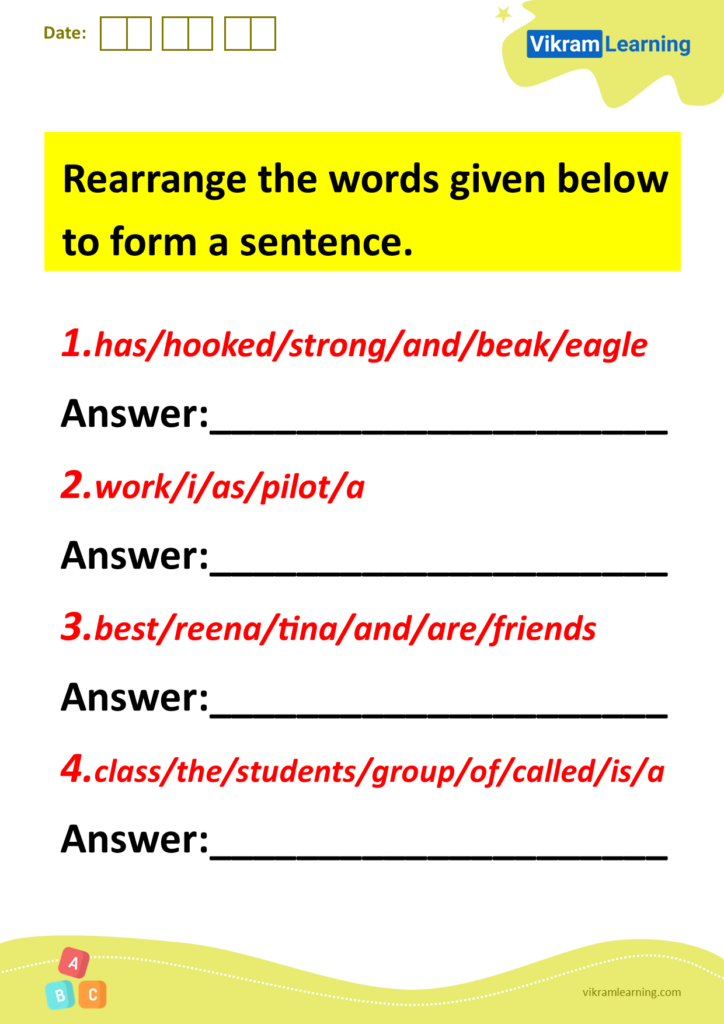 Download Rearrange The Words Given Below To Form A Sentence Worksheets 