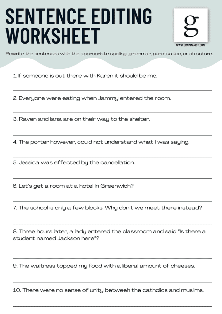 Editing Proofreading Worksheets