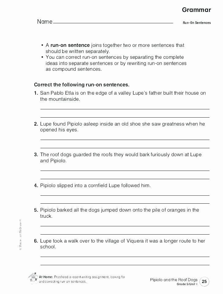 Editing Worksheet 5th Grade