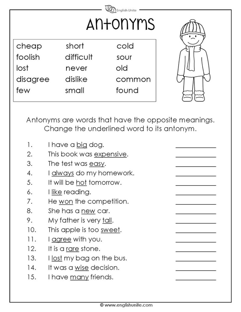 English Unite Antonyms Worksheet 1