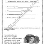 English Worksheets TELLING AND ASKING SENTENCES