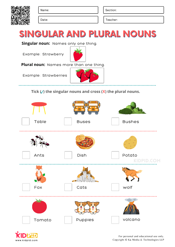 Find Singular And Plural Nouns Printable Worksheets For Grade 1 Kidpid
