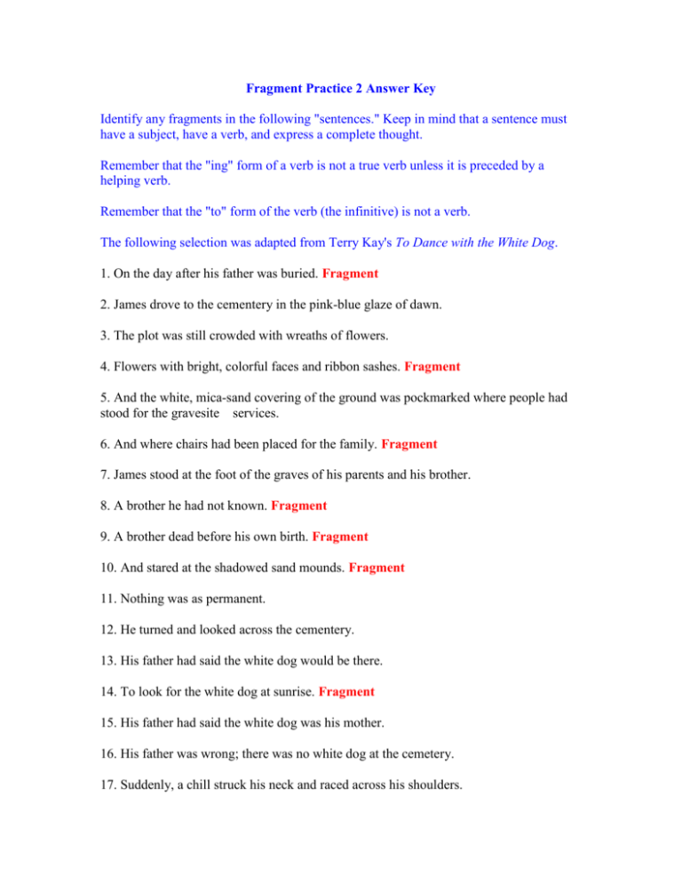Fragment Practice 2 Answer Key