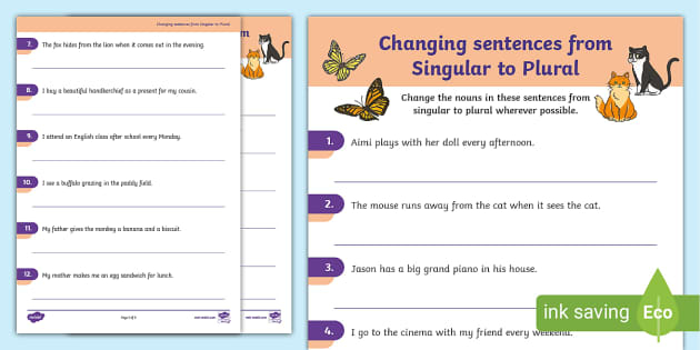 FREE Changing Sentences From Singular To Plural Twinkl