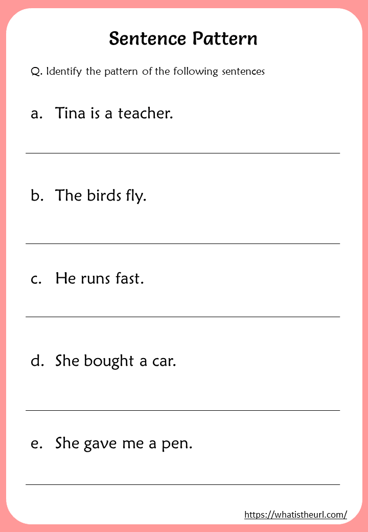 Identify the sentance pattern worksheet Your Home Teacher
