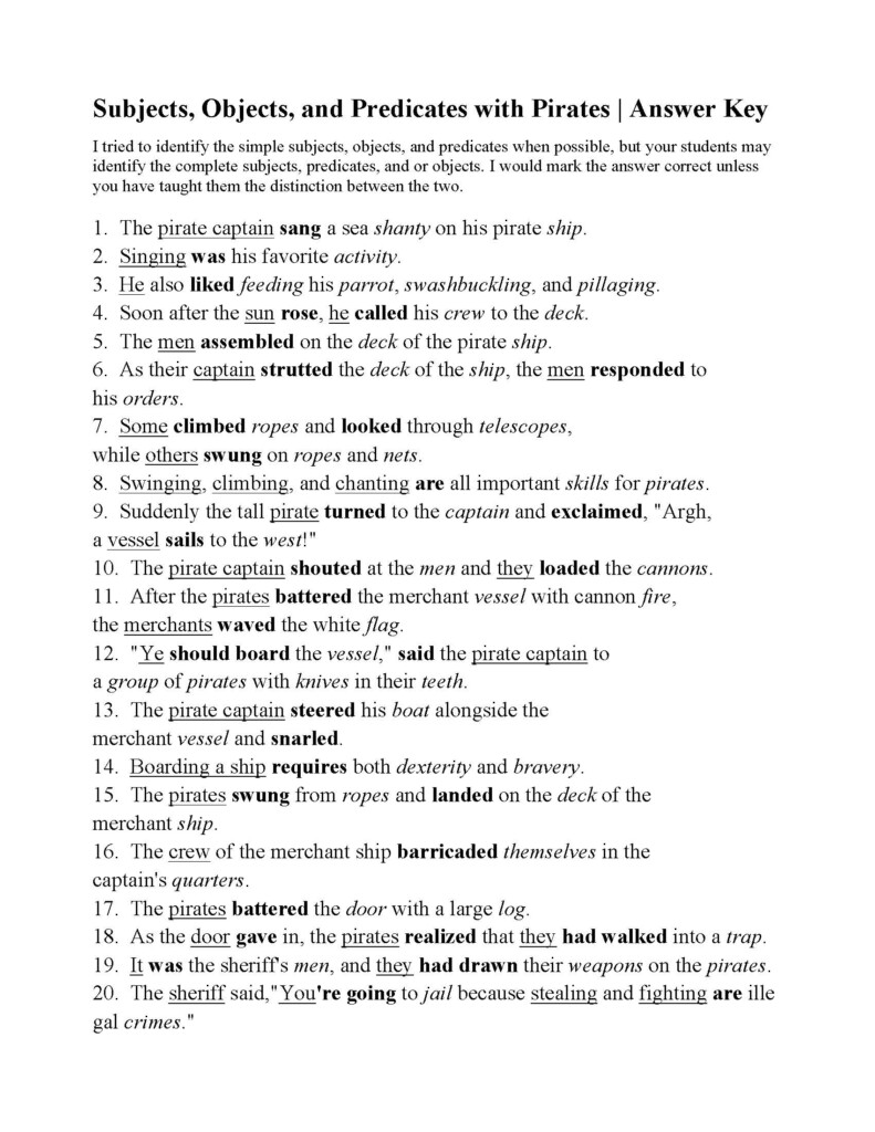 Identifying Subjects And Predicates Worksheet