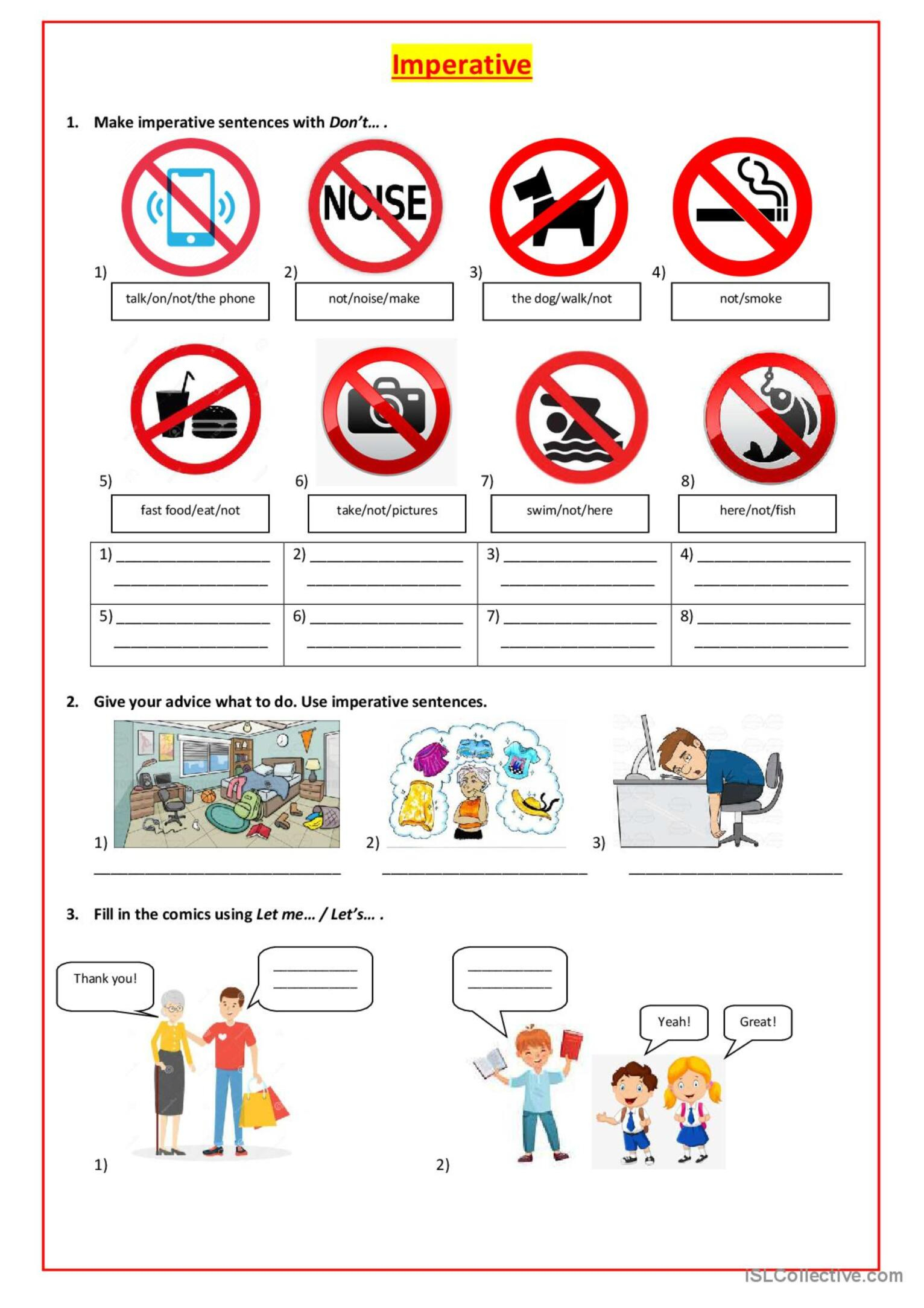 IMPERATIVE SENTENCES General Gramma English ESL Worksheets Pdf Doc