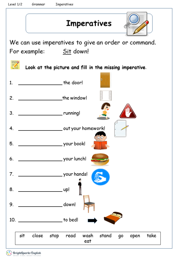 Imperatives Worksheet English Treasure Trove