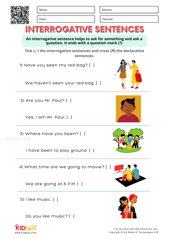 Interrogative Sentence Free Printable Worksheets For Grade 1 Kidpid