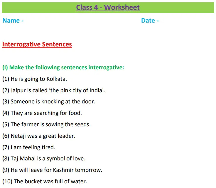 Interrogative Sentences Class 4 Worksheet Fill In The Blanks Using