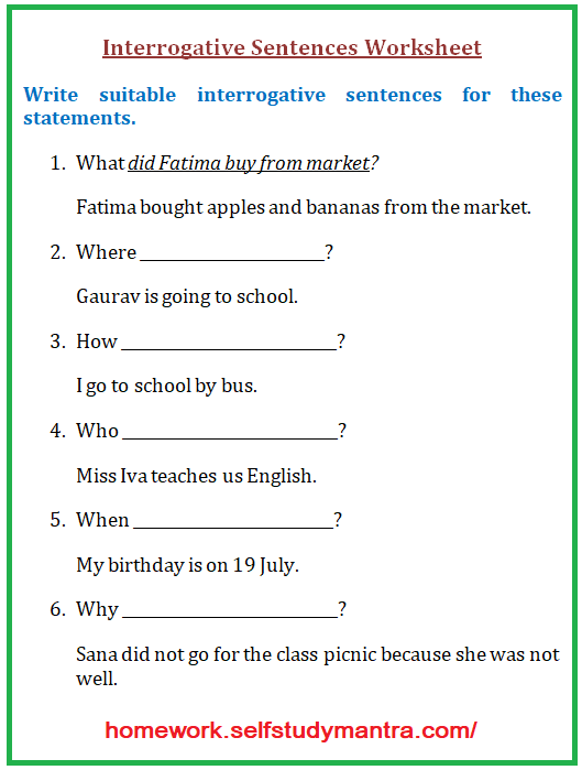 Interrogative Sentences Worksheet