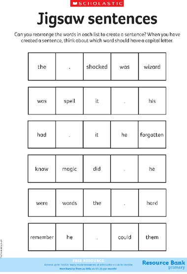 Jigsaw Sentences FREE Primary KS1 Teaching Resource Scholastic