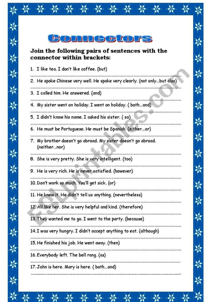 JOINING SENTENCES USING CONNECTORS ESL Worksheet By Ticas