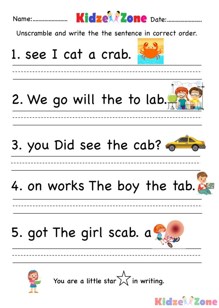 Kindergarten Ab Word Family Unscramble Sentences KidzeZone
