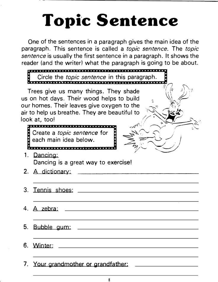 Main Idea And Topic Sentence Worksheets With Answers