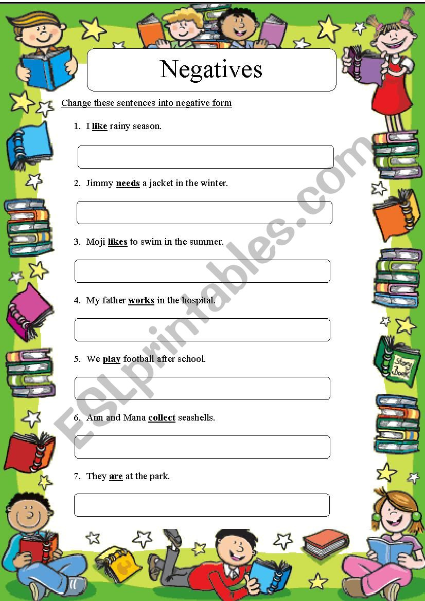 Negatives ESL Worksheet By Nidagift