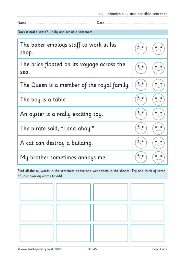 Oy Phonics Silly And Sensible Sentences