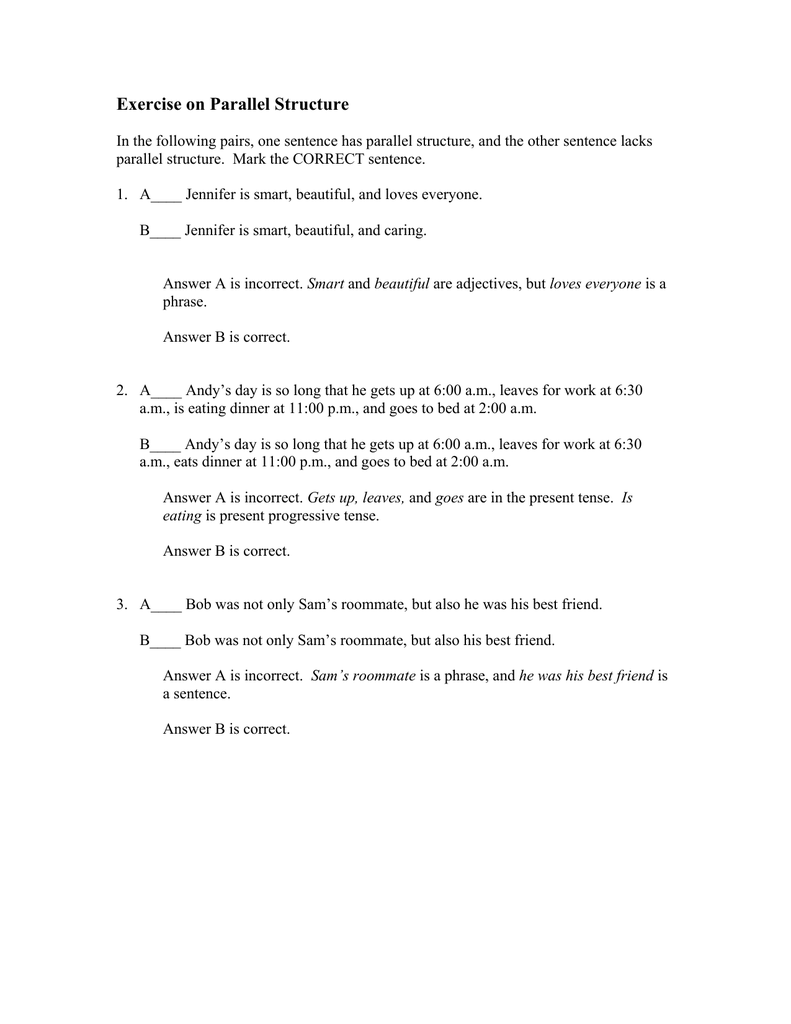 Parallel Structure Worksheet With Answers