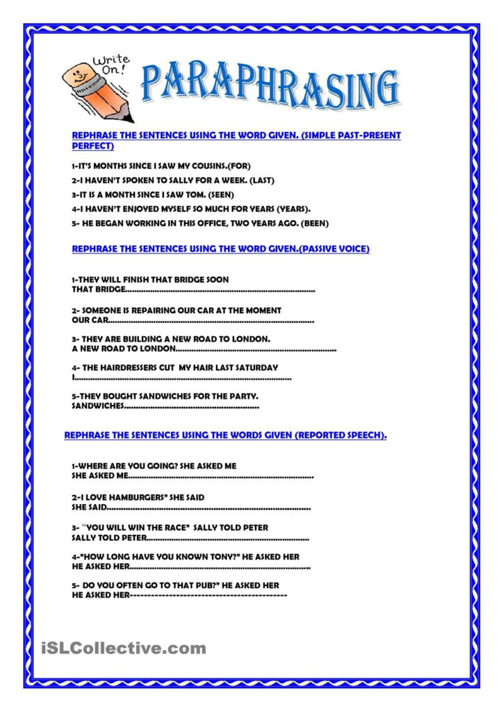Paraphrasing Worksheet 4th Grade