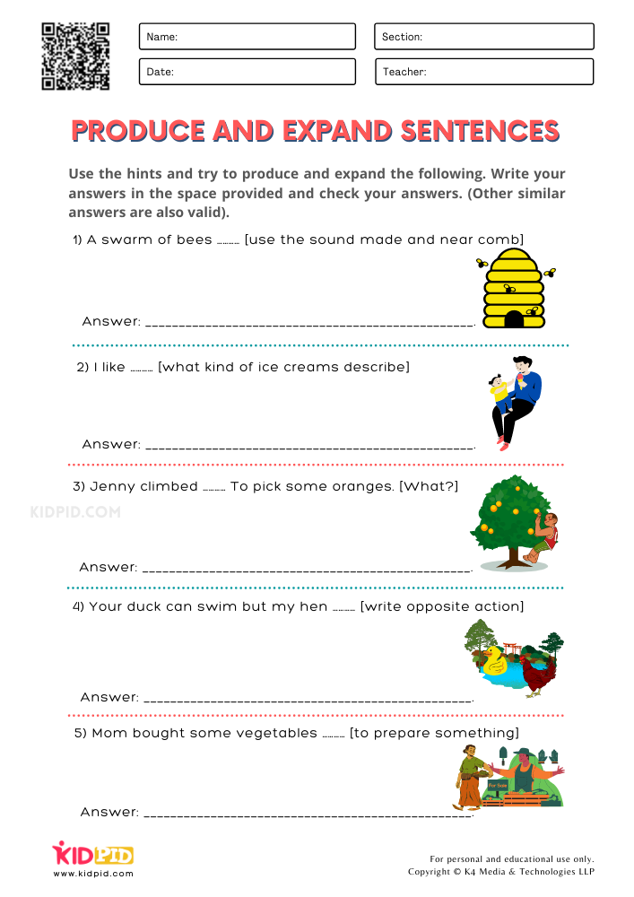 Produce And Expand Sentences Printable Worksheets For Grade 2 Kidpid