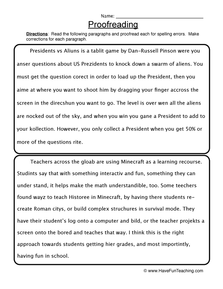 Proofreading Worksheet Have Fun Teaching