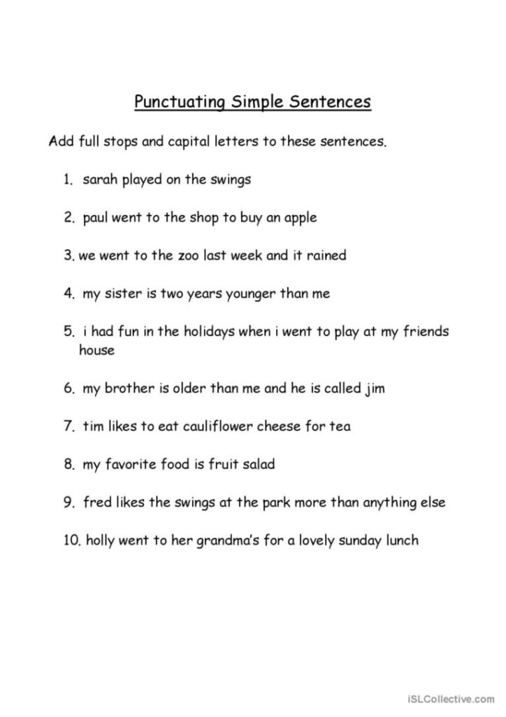 Punctuating Simple Sentences English ESL Worksheets Pdf Doc