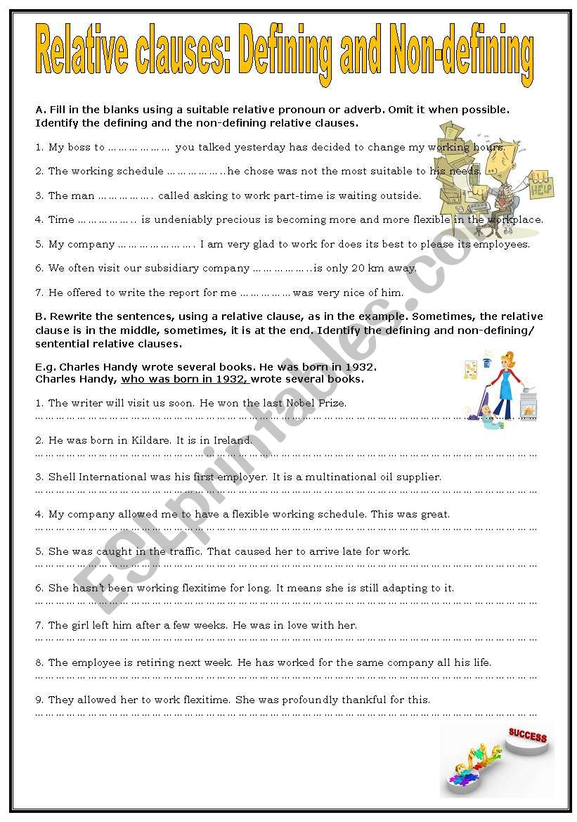 Relative Clauses Defining And Non defining ESL Worksheet By Fatimalopes