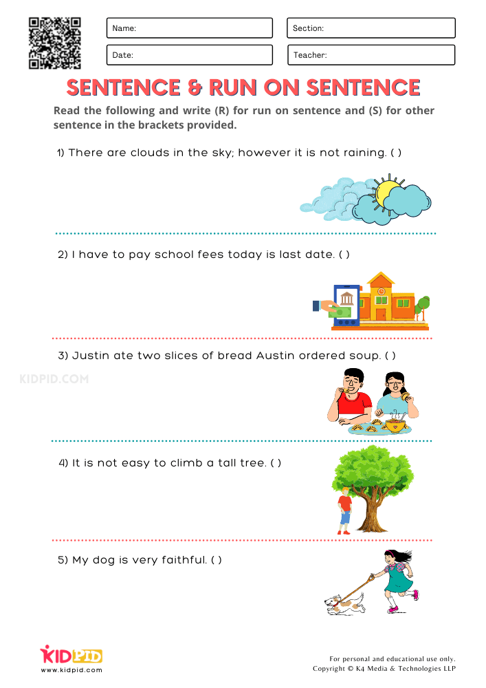 Run On Sentence Worksheet Grade 3