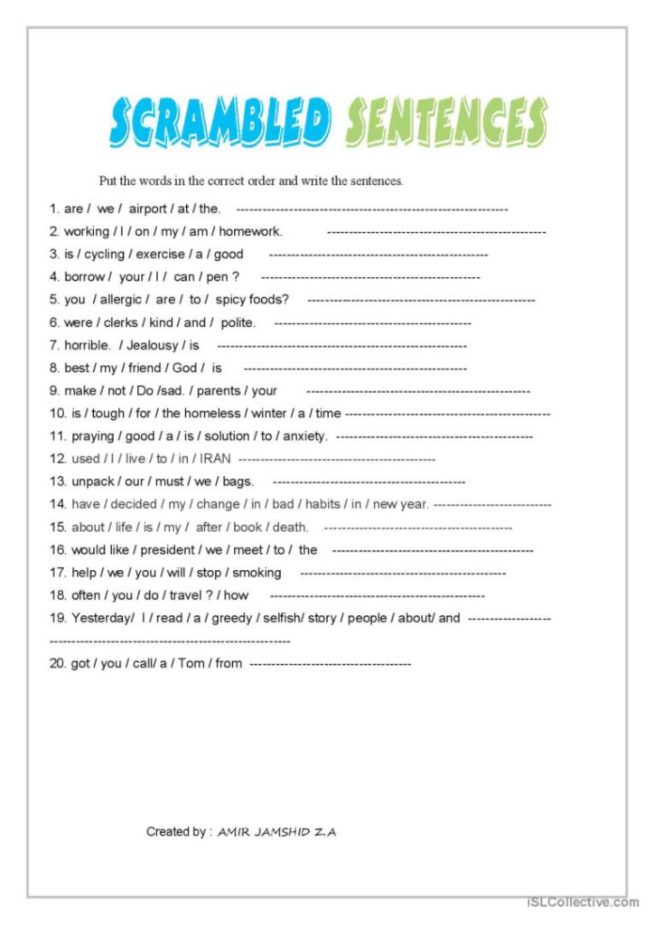 Scrambled Sentences General Grammar English ESL Worksheets Pdf Doc
