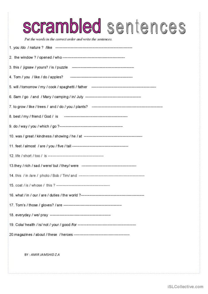Scrambled Sentences General Grammar English ESL Worksheets Pdf Doc