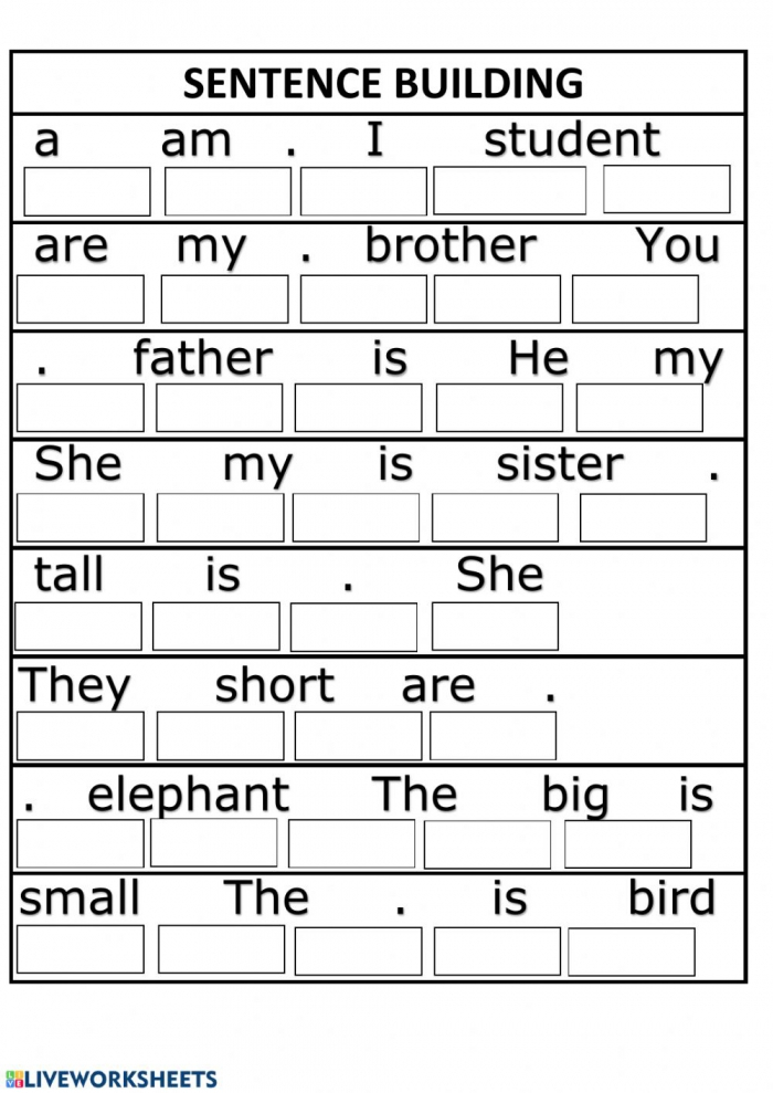Sentence Building Worksheets WorksheetsDay