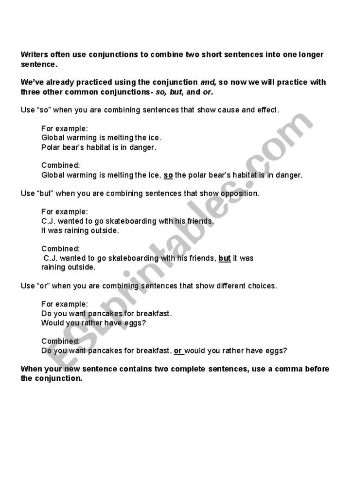 Sentence Combining With So But Or ESL Worksheet By Katierichardson