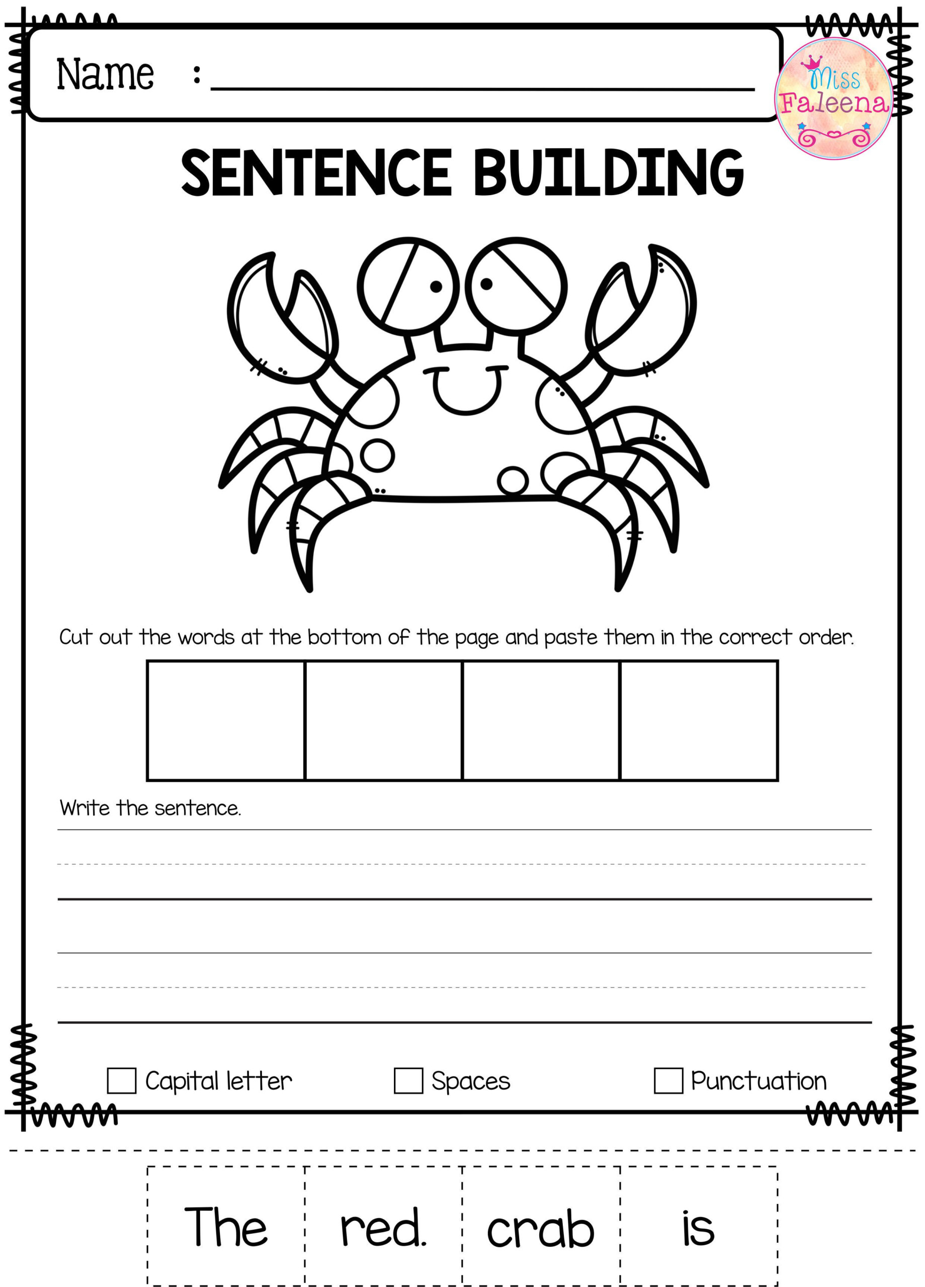Sentence Structure Worksheet Kindergarten