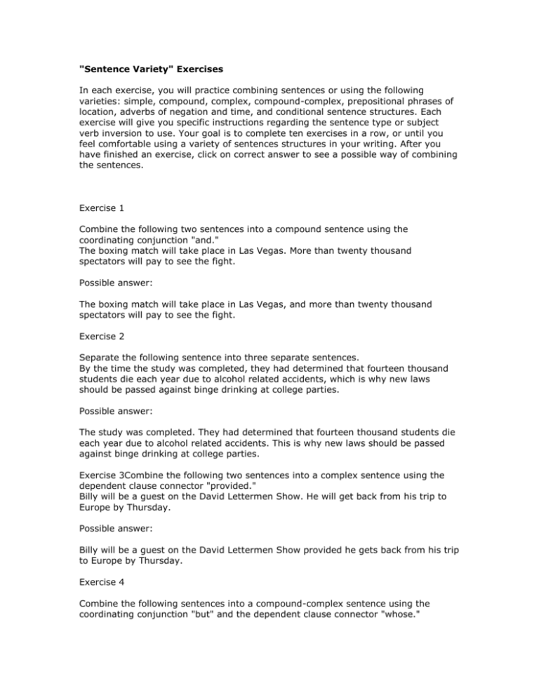  Sentence Variety Exercises