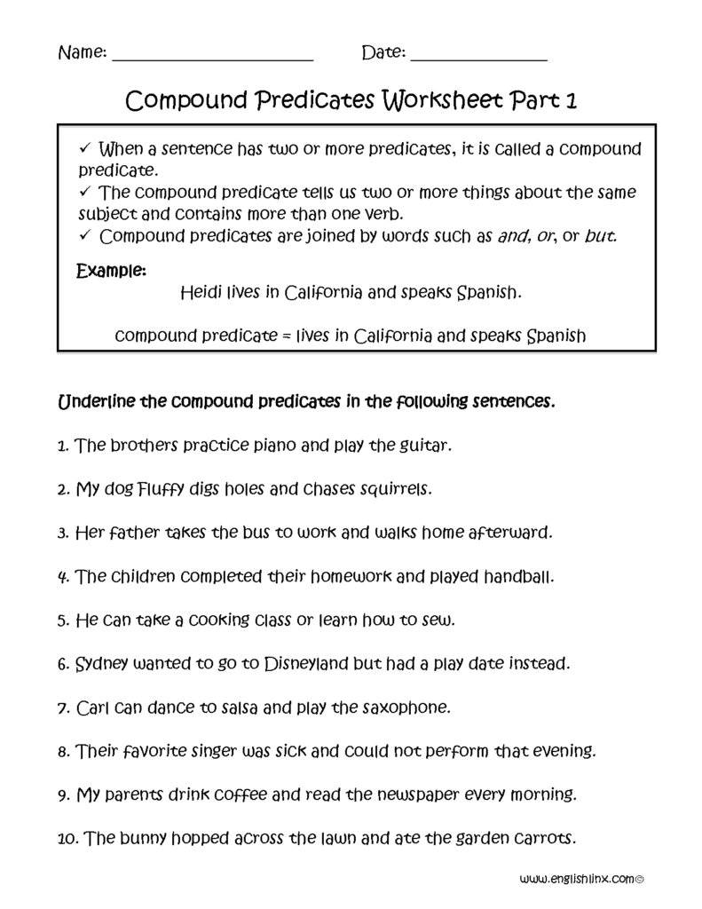 Simple And Complete Predicates Worksheet