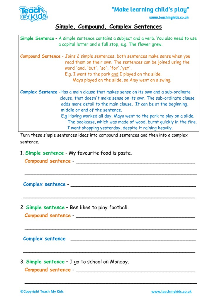 Simple And Compound Sentences Exercises