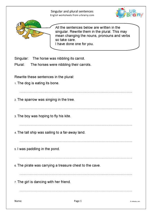 Singular And Plural Sentences Sentences And Punctuation By URBrainy