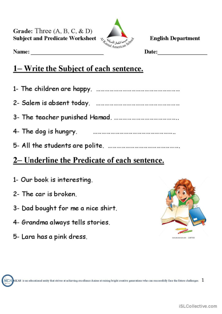 Subject And Predicate General Gramma English ESL Worksheets Pdf Doc