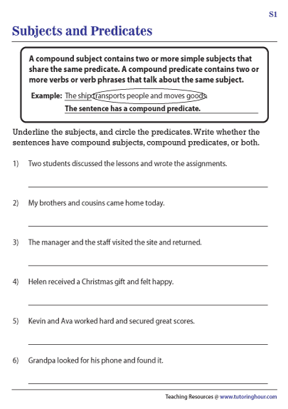 Subject Predicate Worksheet WorkSheets For Kids